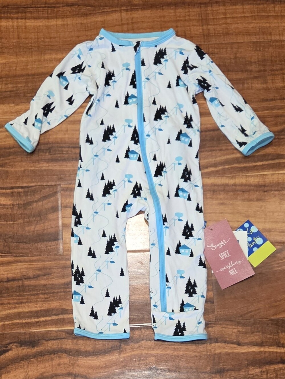 Kickee Pants NWT 6-9 Months White/Blue Ski Mountain One-Piece Romper